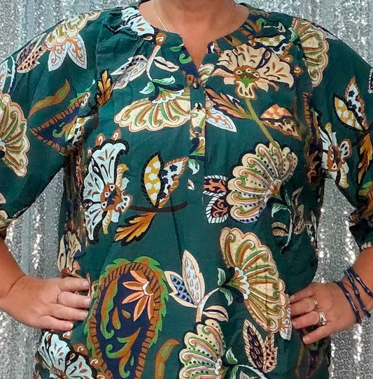 Umgee Teal Floral PLUS Top
