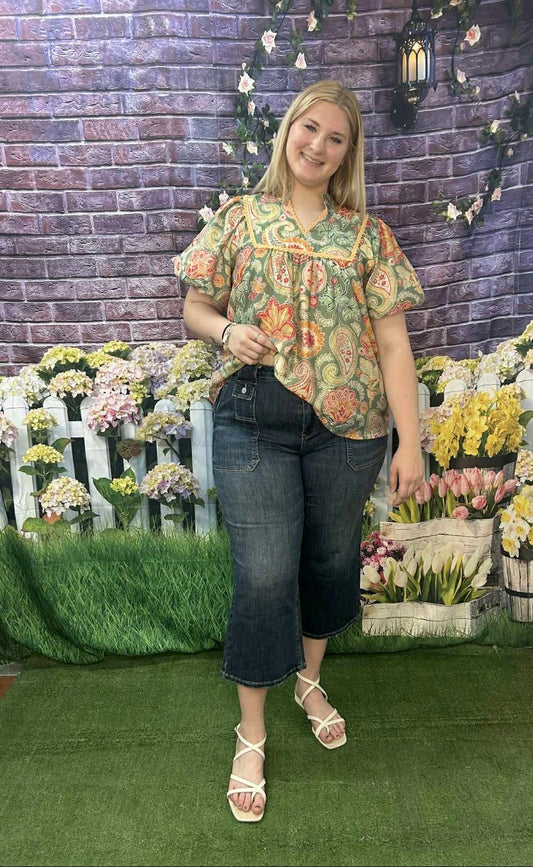 Umgee Mix Paisley Blouse Plus