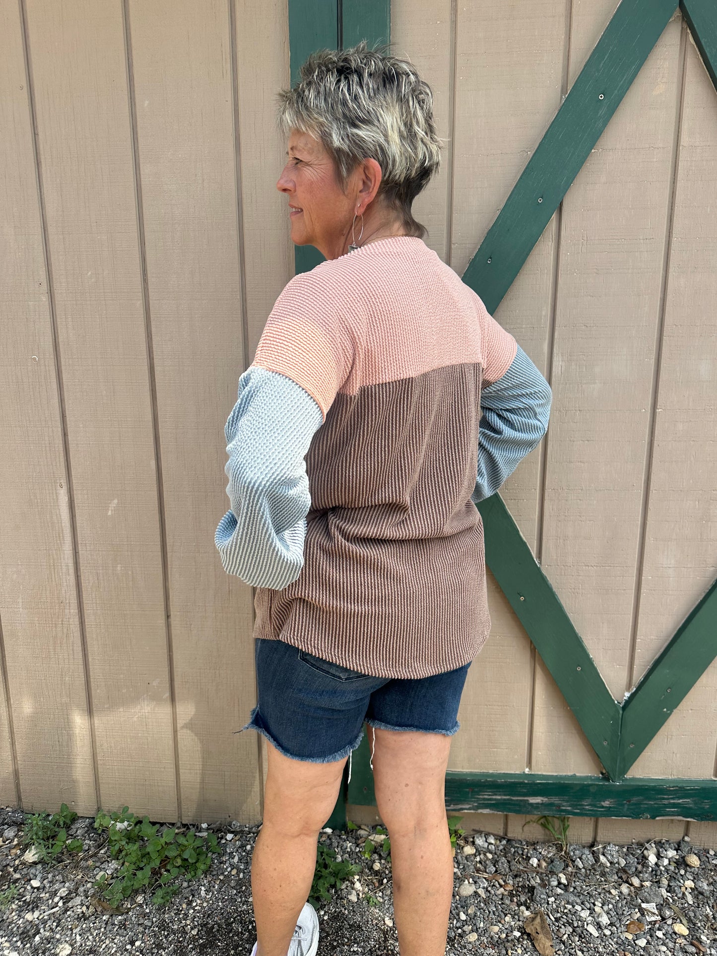 Bubble Sleeve Ribbed Long Sleeve