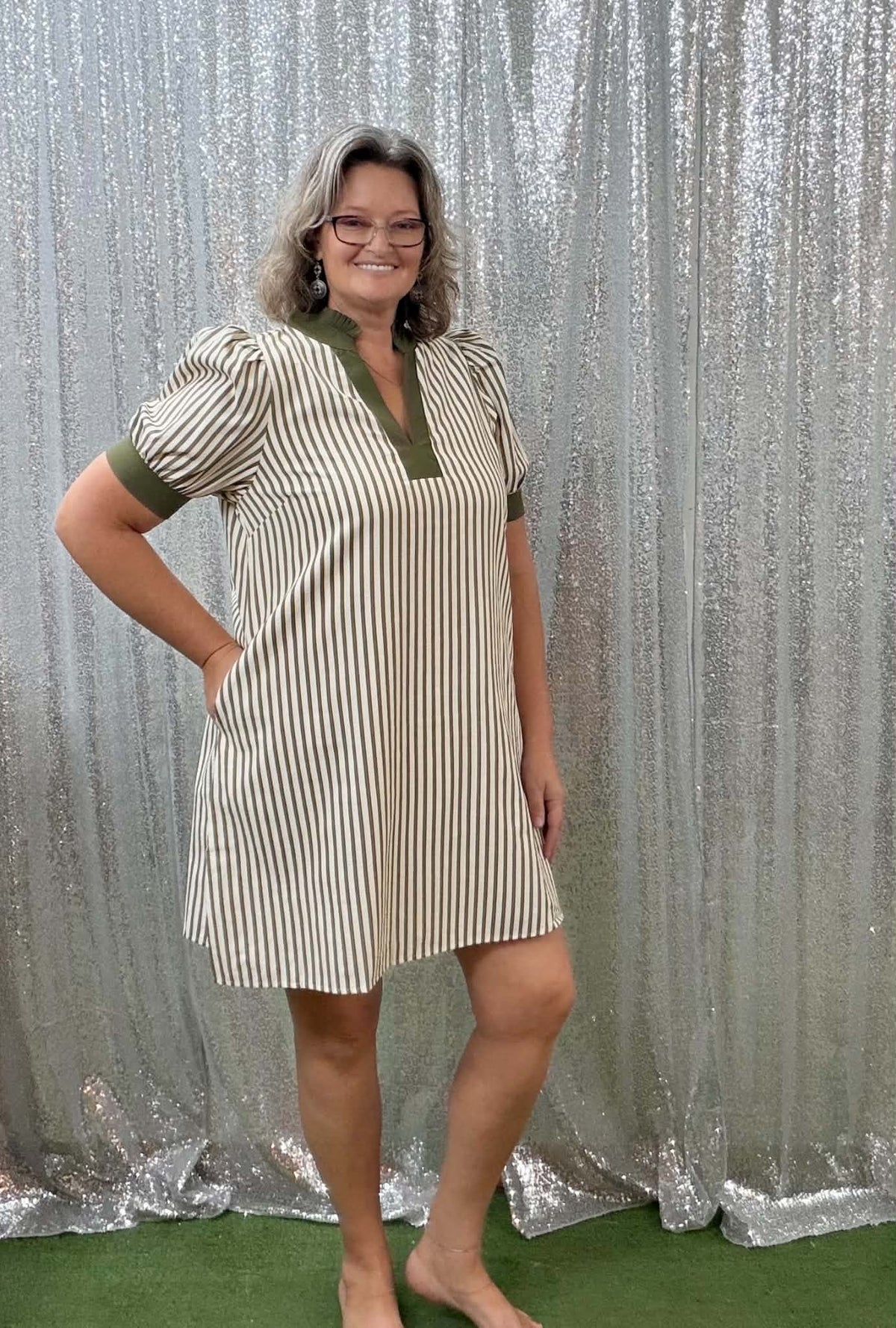 Heimish Striped PLUS Dress w/Pleated Collar