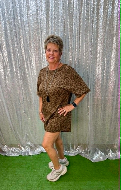 New Me Mocha Leopard short romper