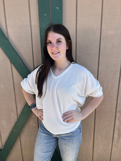 Tres Bien Ribbed Dolman Sleeve Top