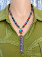 Multicolor Beaded Necklace with Long Geometric Pendant