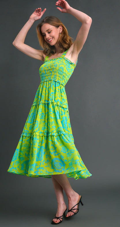 Umgee Tiered Floral Print Dress