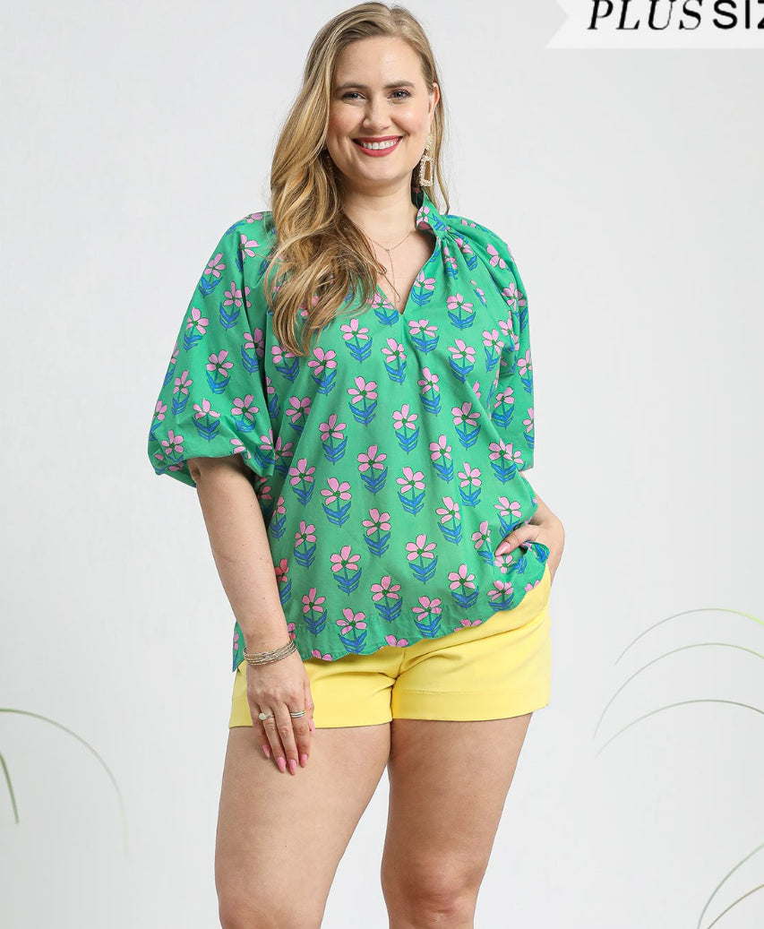 Umgee Floral Puff Sleeve Top