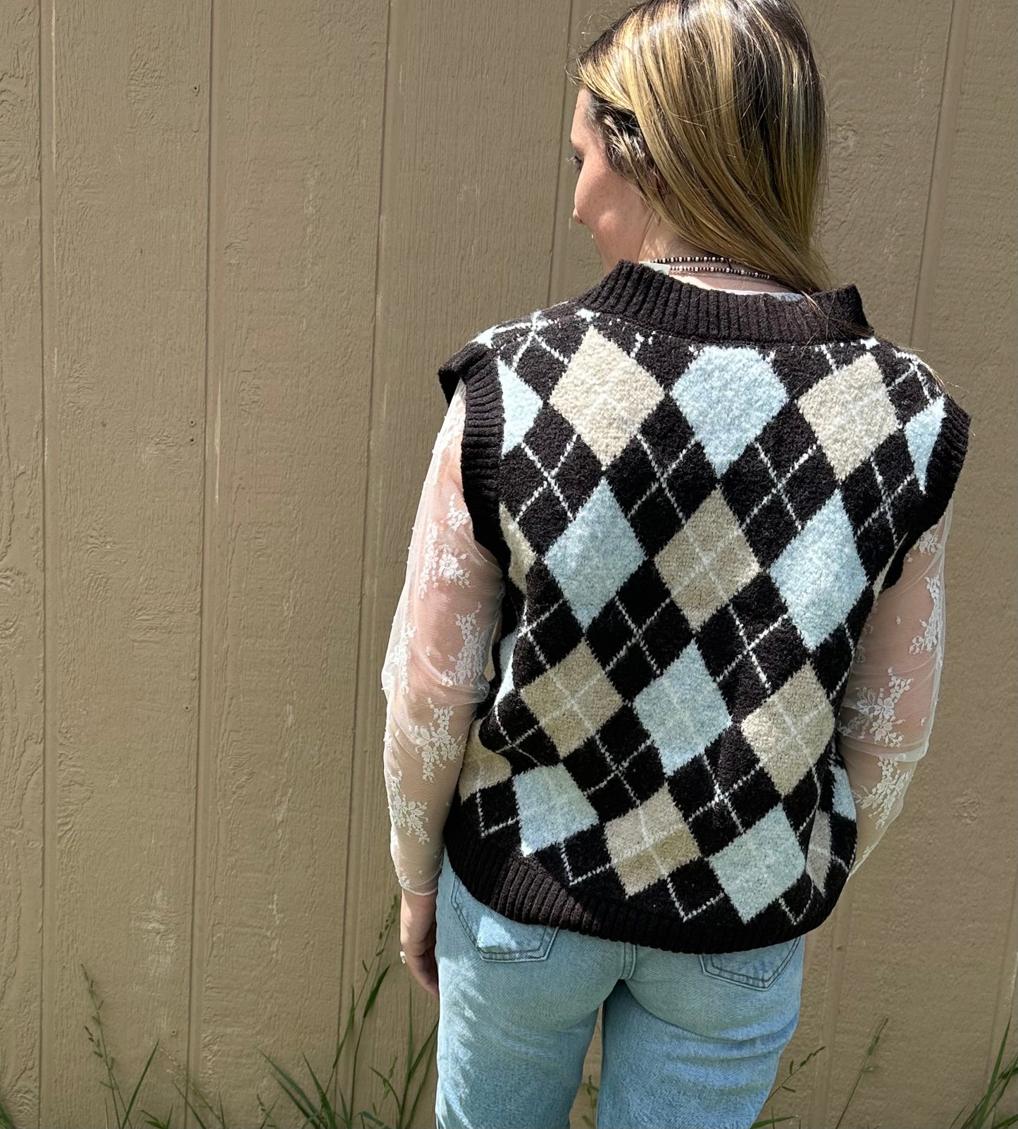 Blue and brown plaid vest