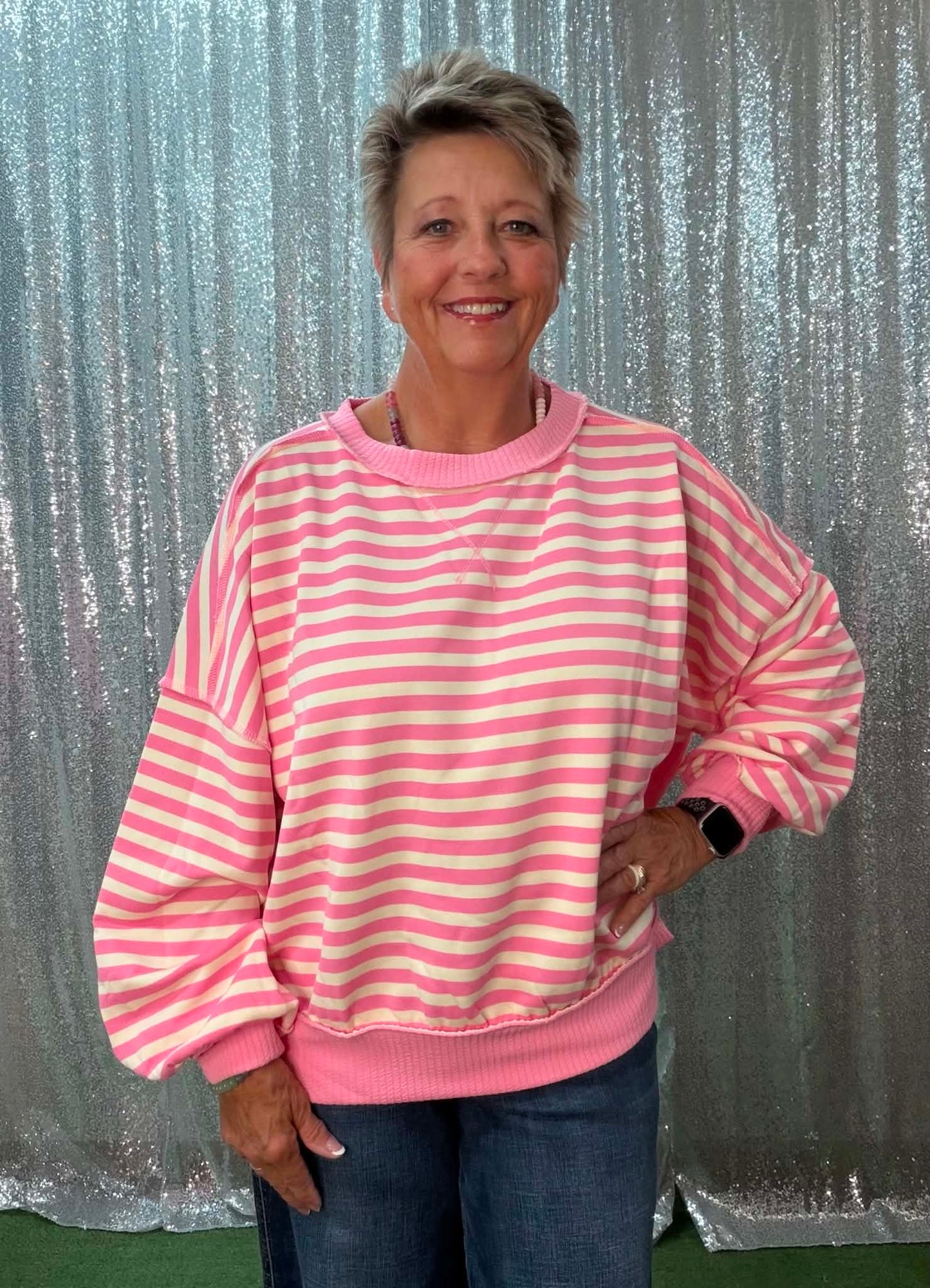 Heimish Striped Drop-Shoulder PLUS top