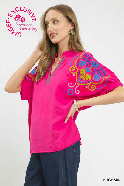 UMGEE Fuchsia Embroidered TOP
