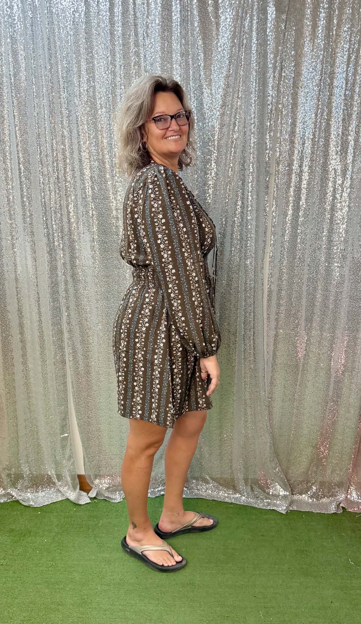 Staccato smocked waist puff slv dress