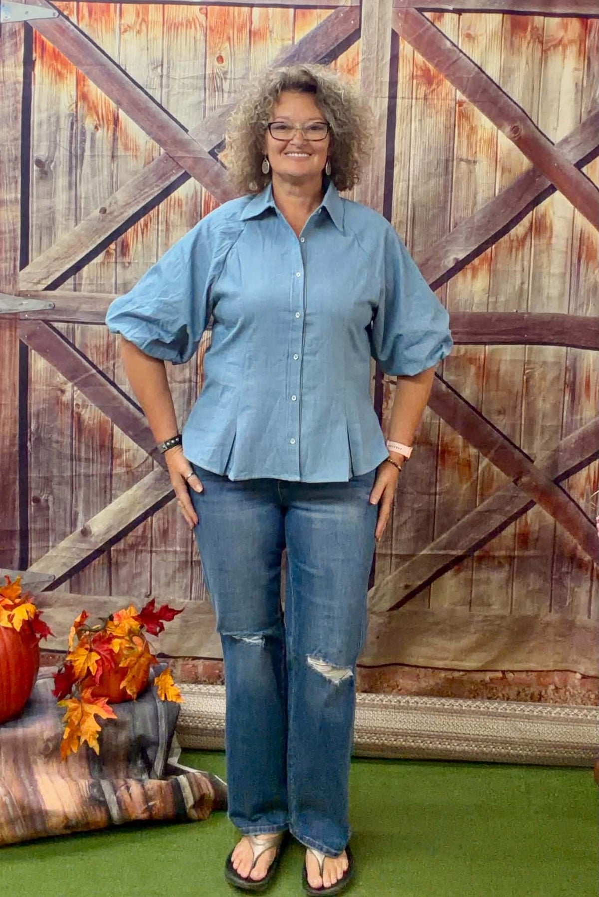 Heimish puff sleeve button down blouse