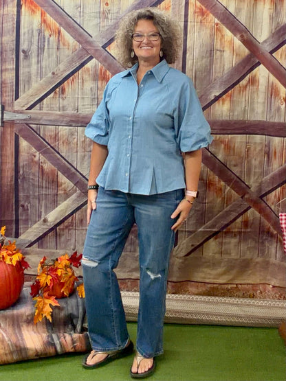 Heimish puff sleeve button down blouse