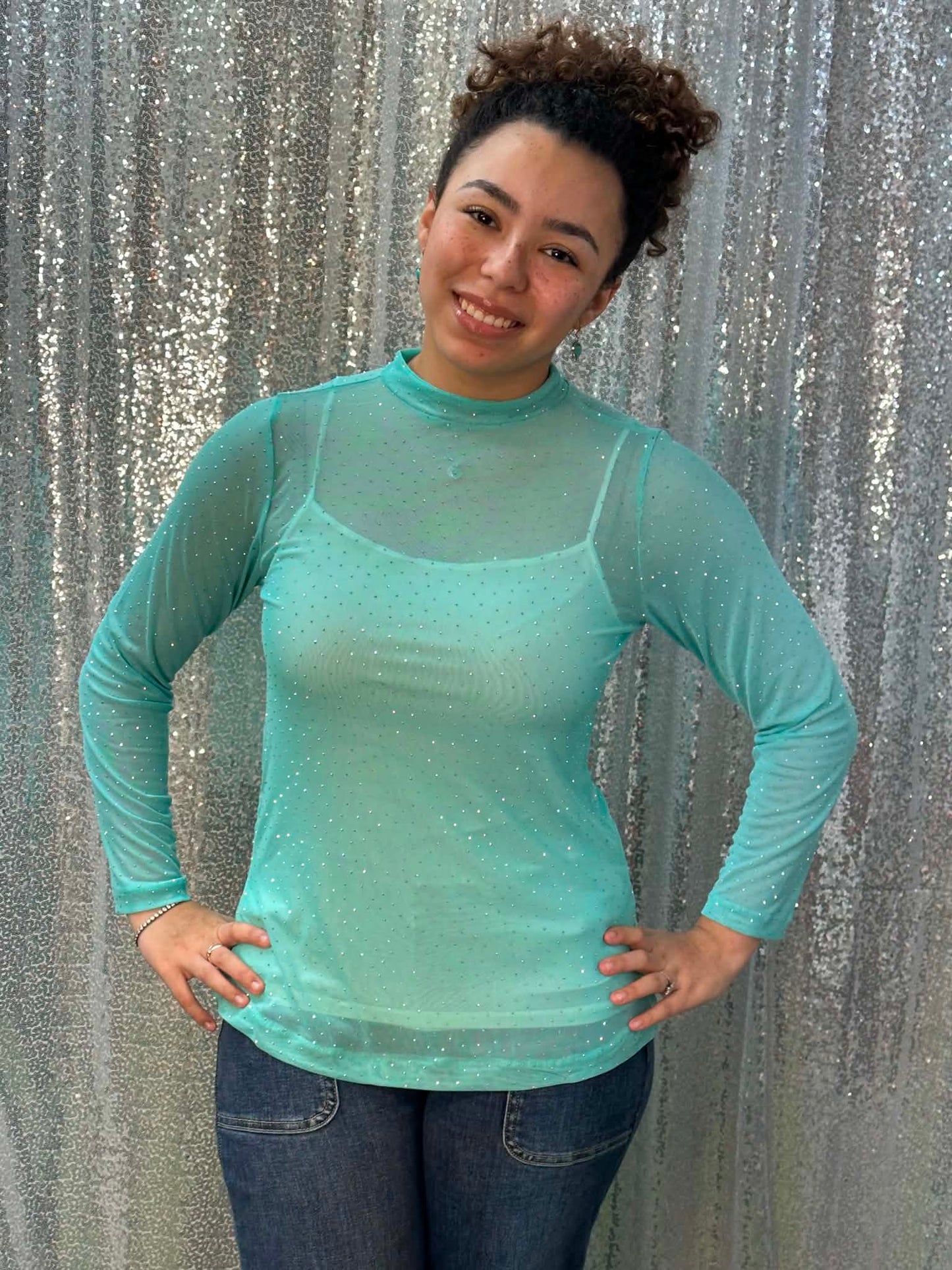 Sunshine & Rodio Mesh Top w/ rhinestone