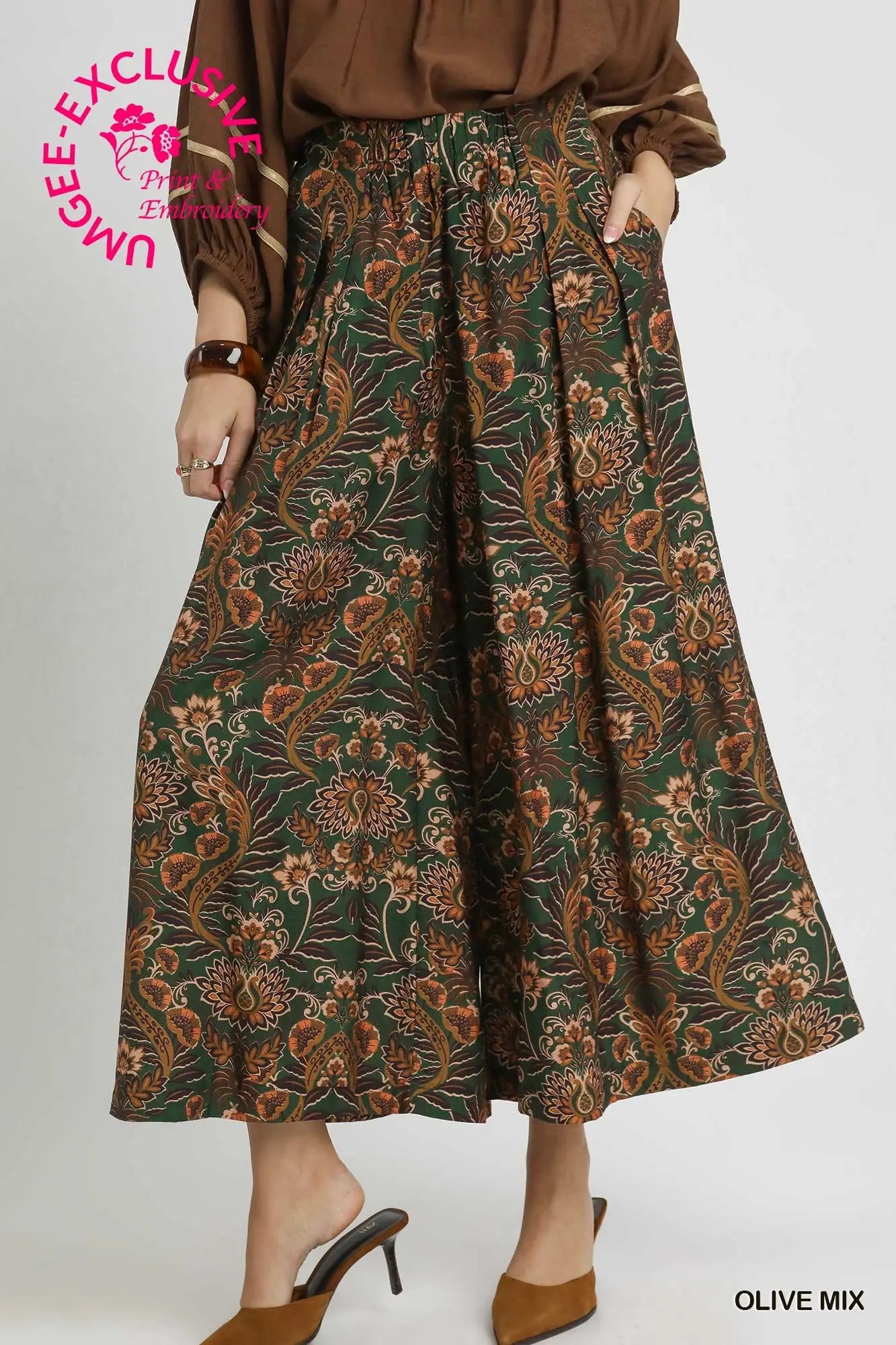 Umgee Printed Wide Leg Crops