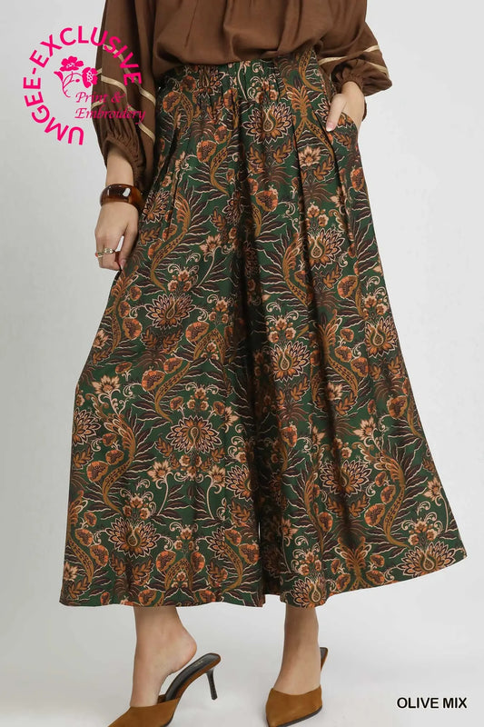 Umgee Printed Wide Leg Crops