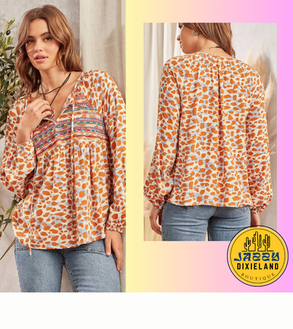 Savanna Jane Embroidered Printed Top