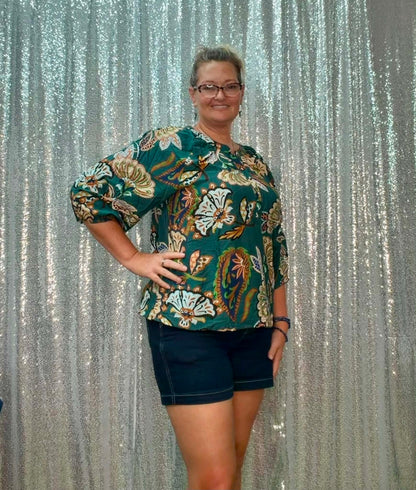 Umgee Teal Floral PLUS Top