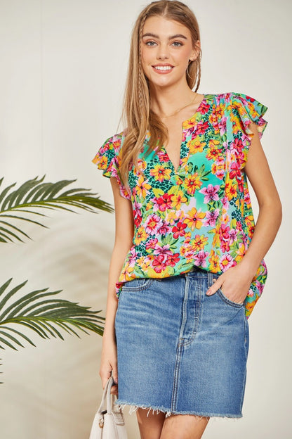 Emily Wonder Animal/Floral Print Top
