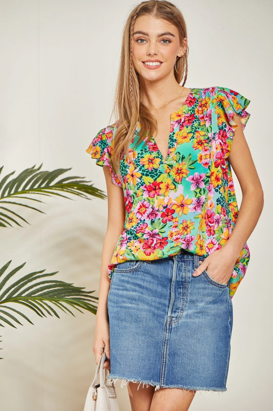 Emily Wonder Animal/Floral Print Top