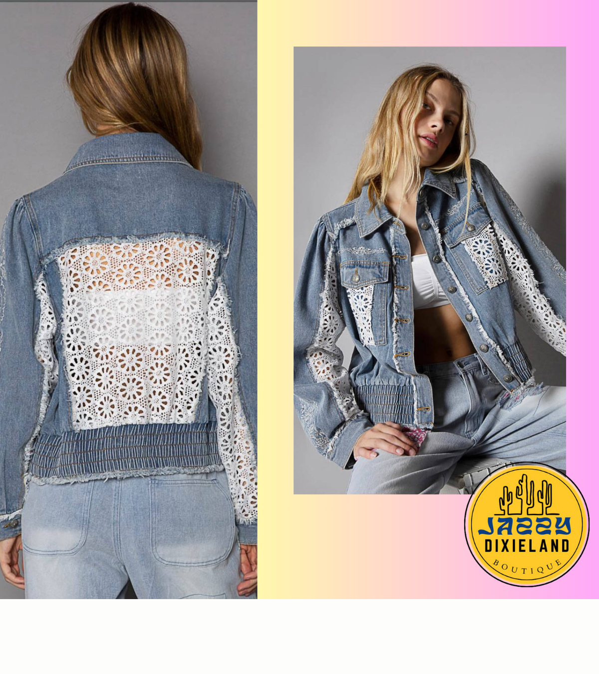POL Crochet See-Thru Denim Jacket