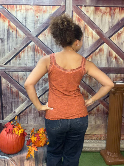 Made In Italy Lace Trim V-Neck Tank Top