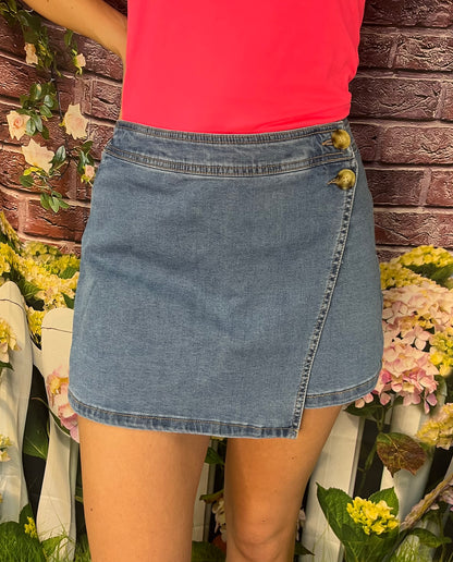 High Waisted Denim Skort