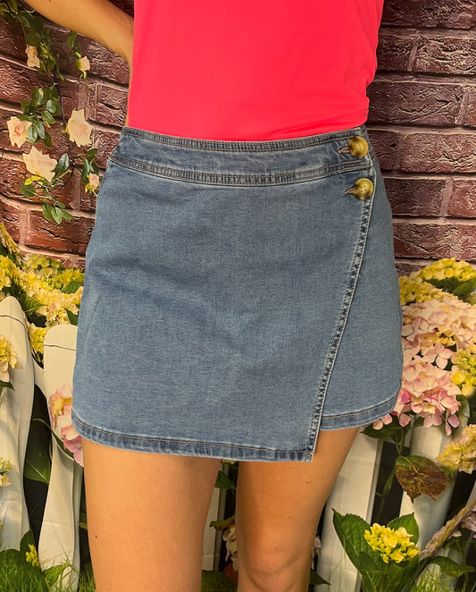 High Waisted Denim Skort