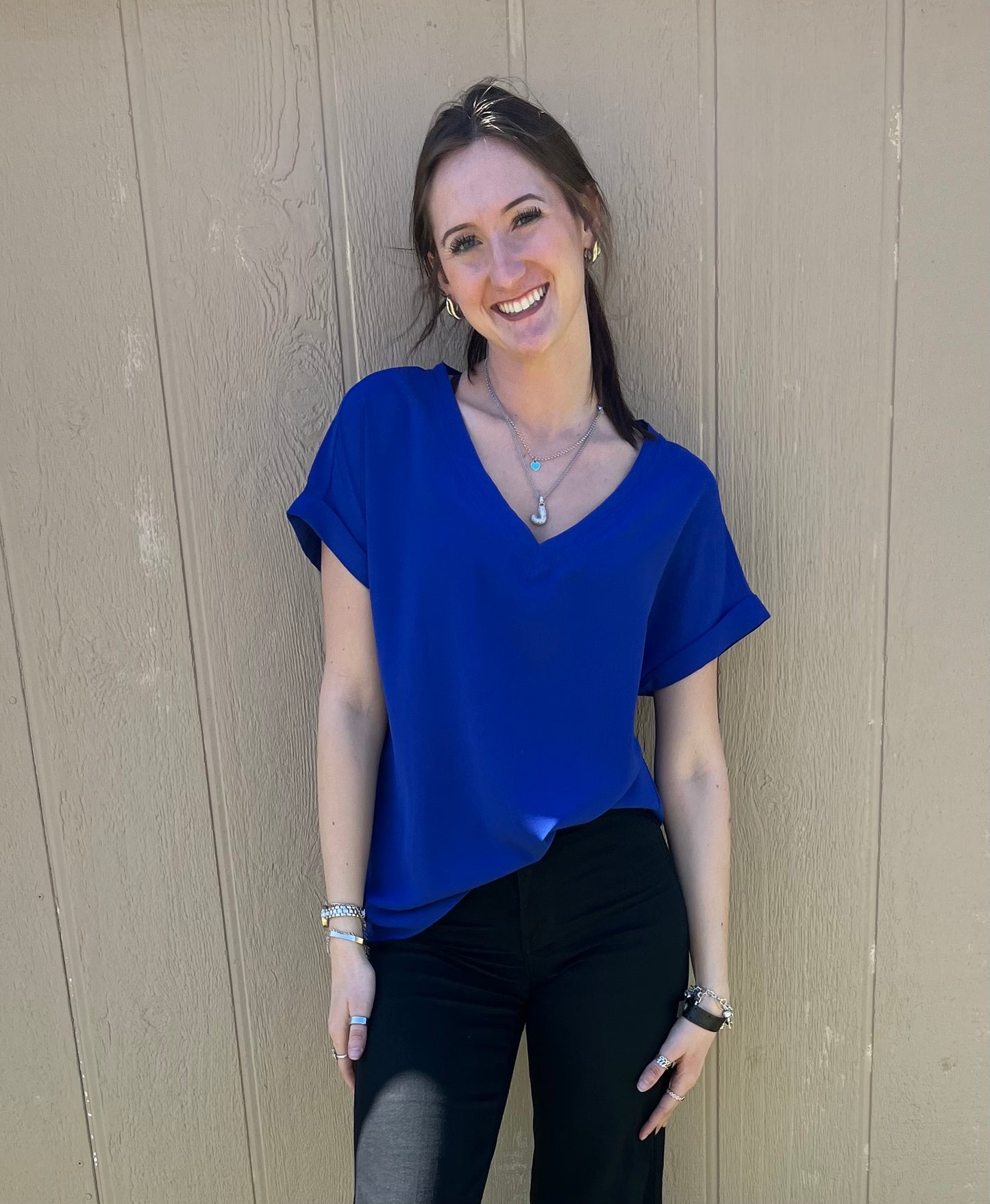 Short Sleeve V Neck Top