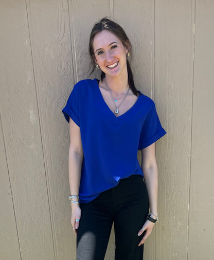 Short Sleeve V Neck Top
