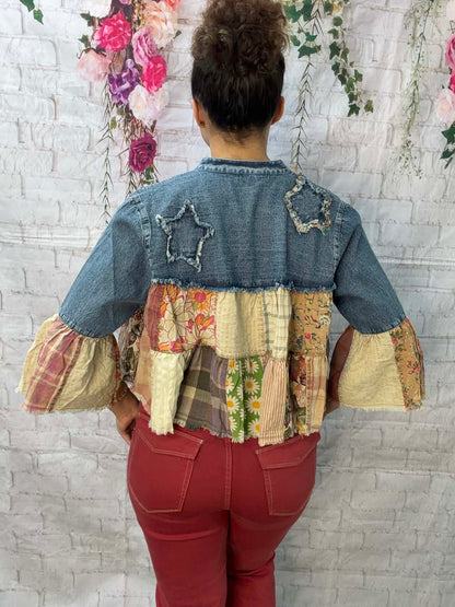 YOUNG THREADS DENIIM PATCHWORK JACKET