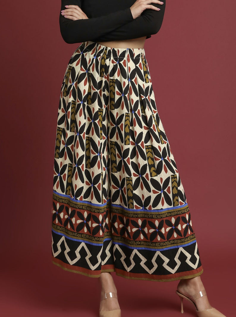 Tribal Motif Block Print Wide Leg Pants