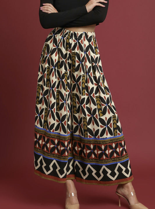 Tribal Motif Block Print Wide Leg Pants