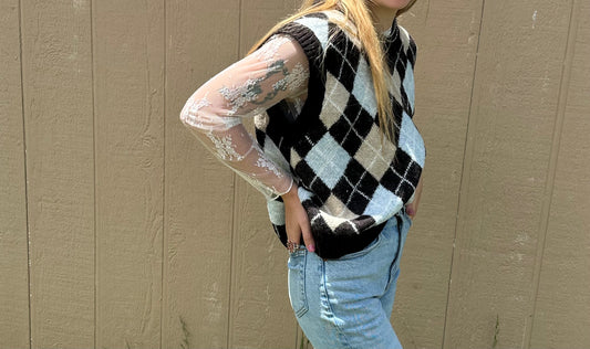 Blue and brown plaid vest