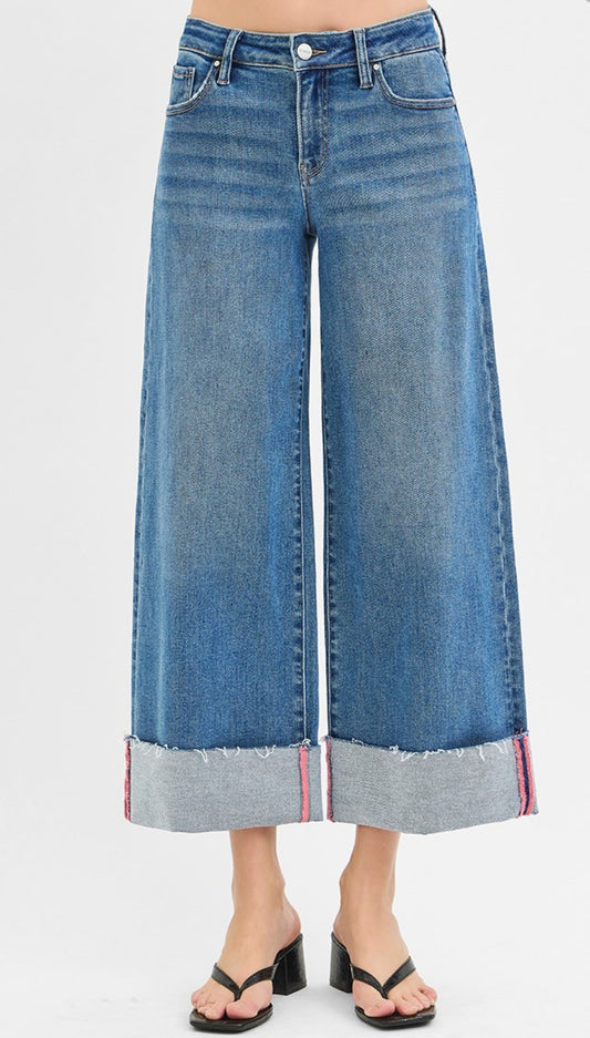 Risen Pink Seam Wide Leg Crops