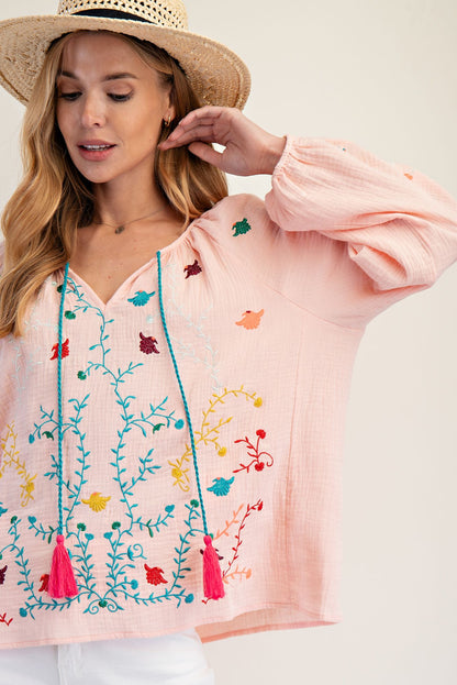 Easel Embroidered Top