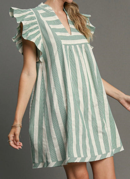Umgee Sandstone Breeze Ruffle Sleeve Dress Plus Size