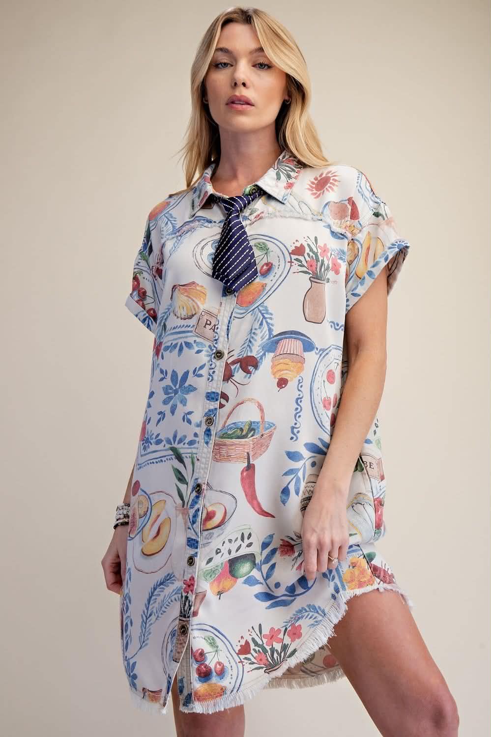 EASEL raw hem shirt dress