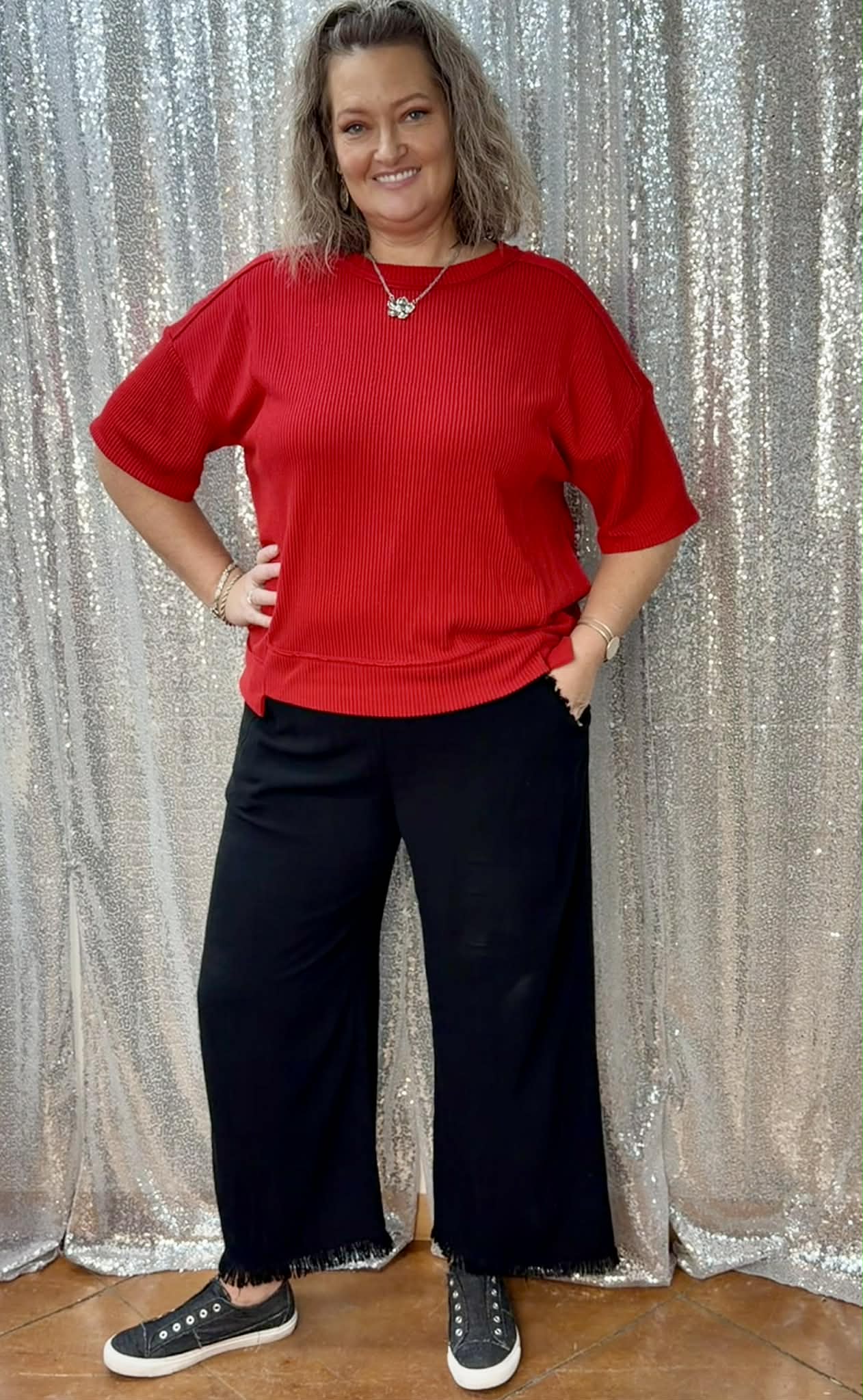 Umgee Wide Leg Crop Linen Pants Plus Size