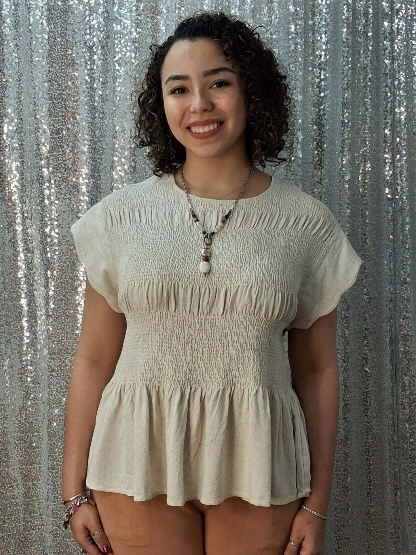 Umgee C5671-T Scalloped Slv Smocked Top