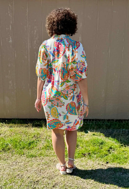 Umgee mixed paisley mini dress cream