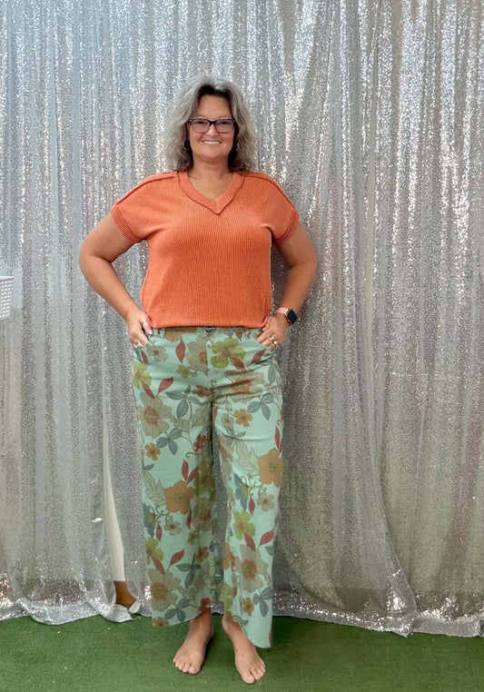 Easel floral stretch twill pants PLUS