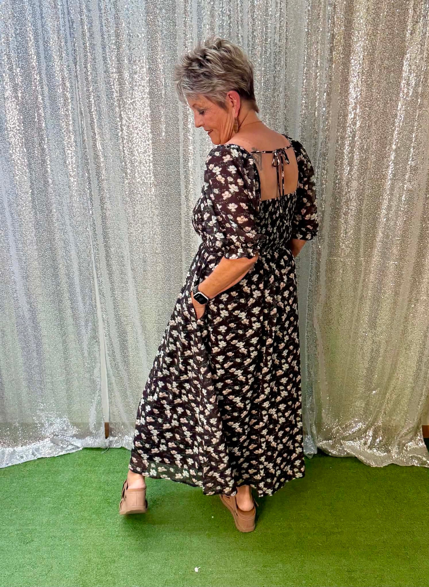 Wishlist Puff Sleeve Floral Midi Dress