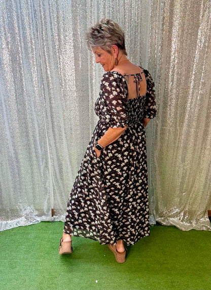 Wishlist Puff Sleeve Floral Midi Dress