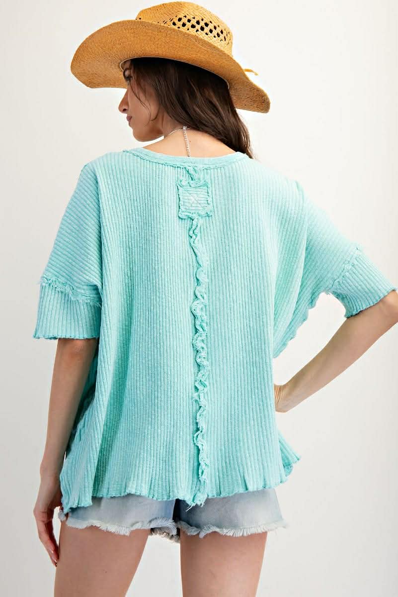 Easel textured knit mineral wash top