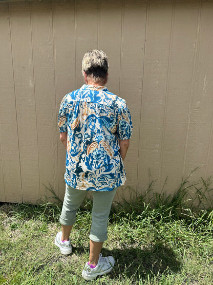 blue and gold blouse