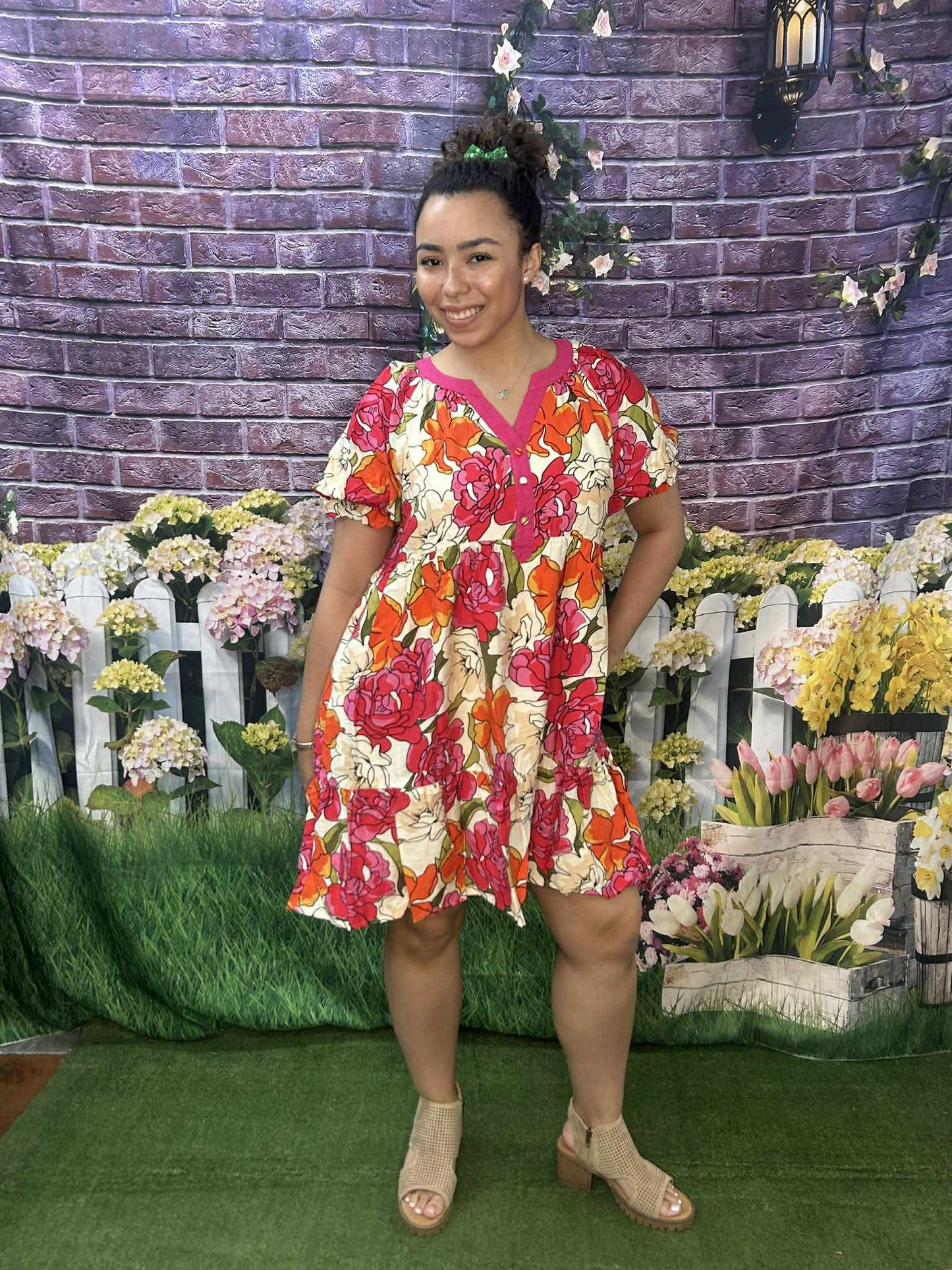Umgee Floral Pink Babydoll Dress