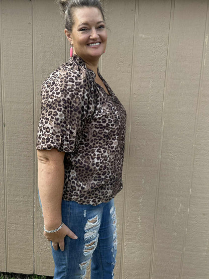 Bubble sleeve Animal Print Umgee Blouse