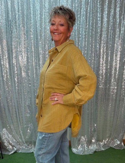 Easel Long Sleeve Button Front Stripe Shirt