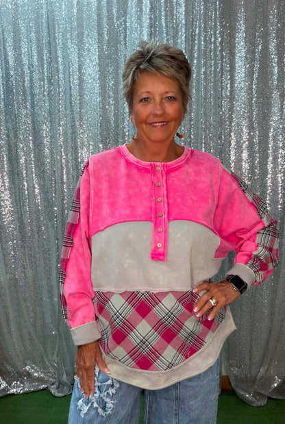 Sage & Fig pink patch mix media top