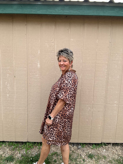 Contrast Detail Animal Print Umgee Dress