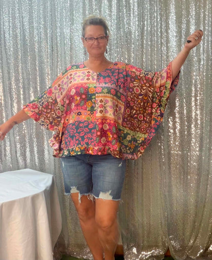 Easel Pink Brown Floral Top